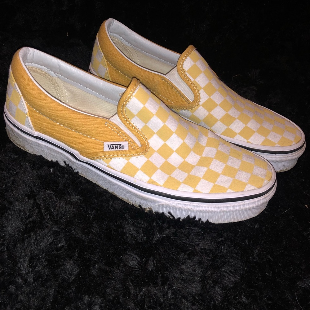 Yellow checkered women’s slip on vans